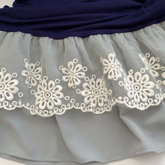 Jodifl Small navy blue tunic with white lace over sheer gray - Picture 6 of 10